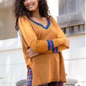 Natural Life Brown Top with Pink and Blue Accents